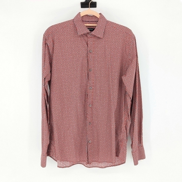 Bugatchi Floral Button Down Shirt Red XL retro hipster hippie preppy Business - Picture 1 of 8